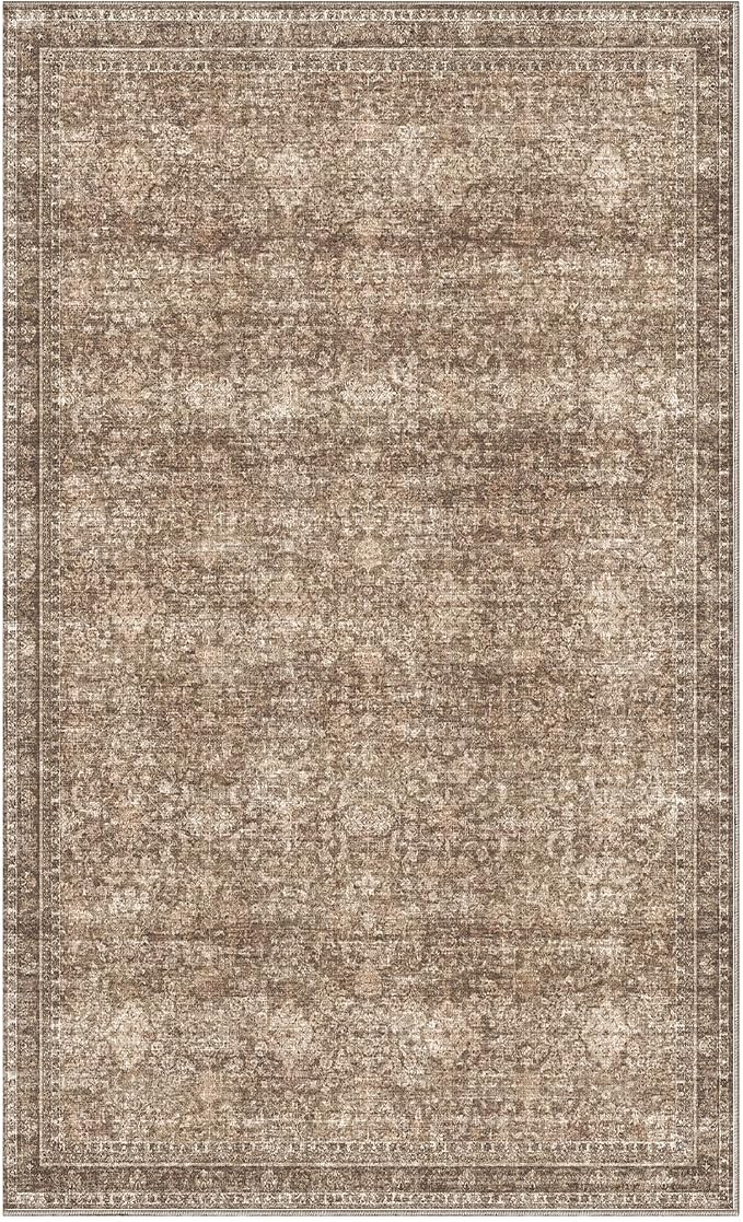 Sasttie 3x5 Rug, Ultra-Soft Washable Rug, Low Pile Foldable Thin Carpets with Non-Slip Backing, Skin-Friendly Stain Resistant Carpet for Living Room, Bedroom, Kitchen, Dorm, 3x5, Dark Brown