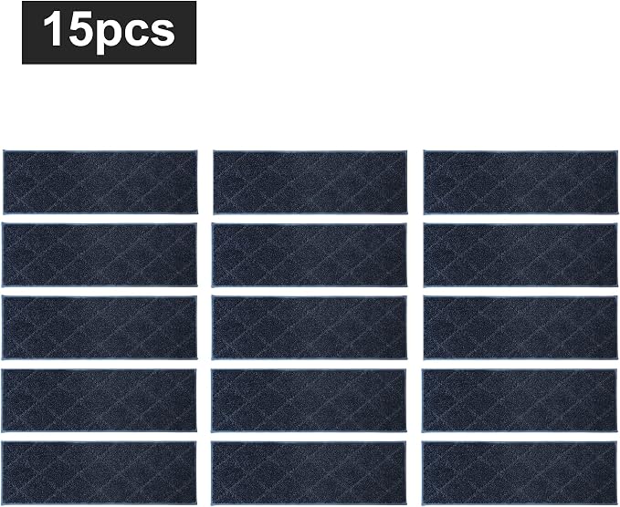 COSY HOMEER Edging Stair Treads Non-Slip Carpet Mat 28inX9in Indoor Stair Runners for Wooden Steps, Edging Stair Rugs for Kids and Dogs, 100% Polyester TPE Backing (15pc, Navy)