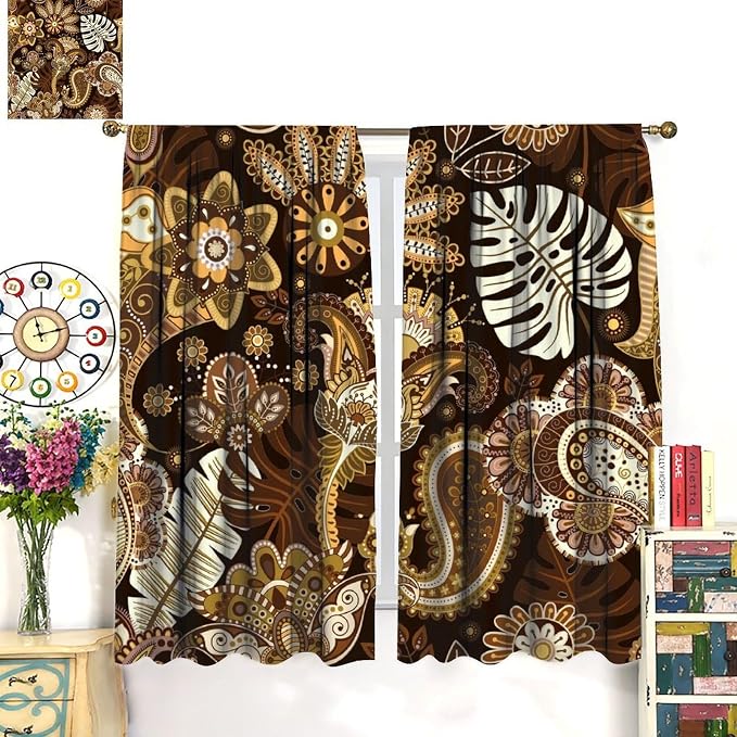 Bohemian Blackout Curtains, Featuring Vintage Mandala Tribal Ethnic Patterns, Suitable for Bedrooms, Living Rooms and Offices.42X63 Inch