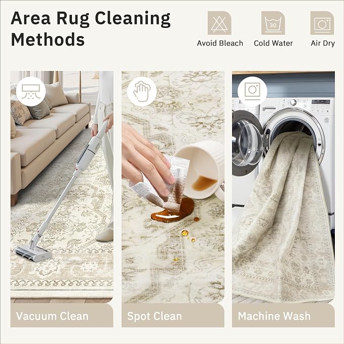 Soalmost Washable Runner Rug, 2'6" x 8' Non-Slip Kitchen Vintage Foldable 2.5x8ft Hallway Runners for Entryway, Laundry, Bedroom, Beige/Brown