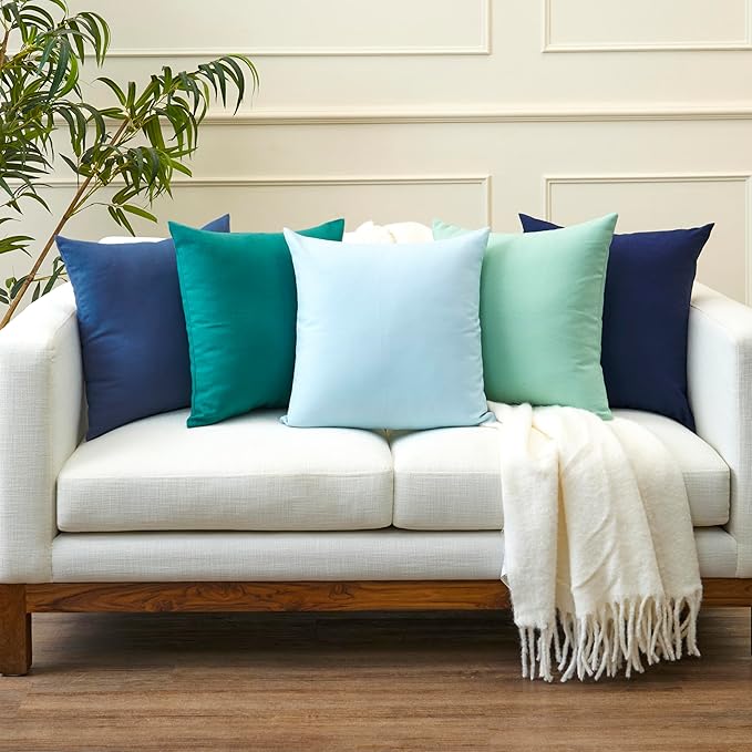 Encasa XO Throw Pillow Covers 24x24 in Set of 2 Scotch Blue | No Inserts | Cotton Pillow Covers for Living Room, Bed, Sofa, Couch | Decorative Cushion Covers with Improved Zipper