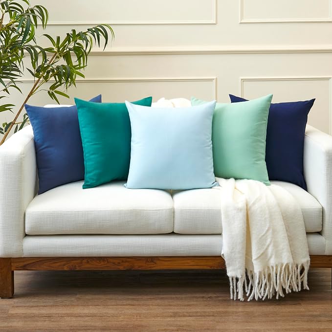 Encasa XO Throw Pillow Covers 22x22 in Set of 2 Scotch Blue | No Inserts | Cotton Pillow Covers for Living Room, Bed, Sofa, Couch | Decorative Cushion Covers with Improved Zipper