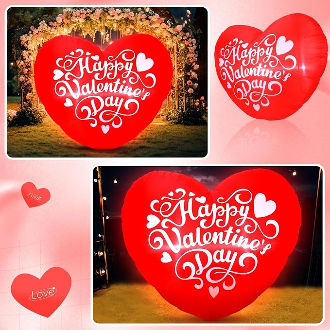 VIHOSE Valentines Day Inflatable Heart Decoration with LED Lights – 4 FT Love Heart Blow Up Yard Decor Happy Valentines Day Outdoor Lawn Porch Wedding Romantic Events