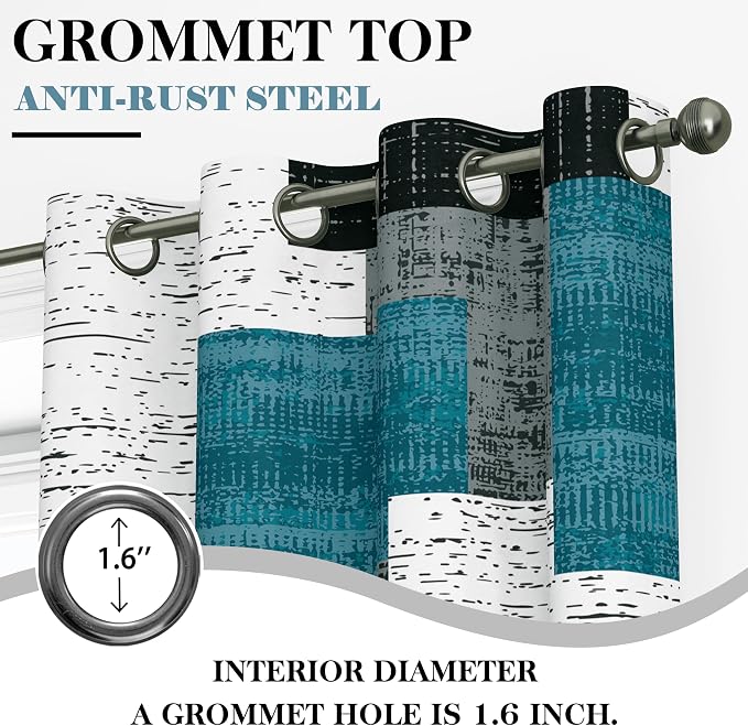 Tyrot Rustic Blue Grey 100% Blackout Curtains for Bedroom 63 inch Long 2 Panels Set Gray Modern Abstract Geometric Black Out Curtains Insulated Room Darkening Window Drapes for Living Room, 52Wx63L