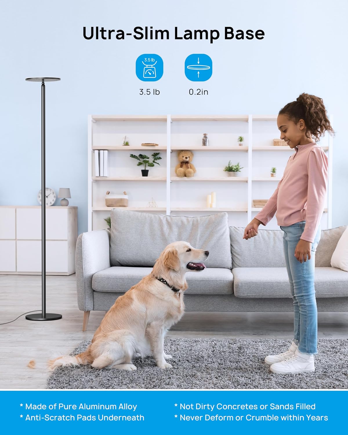 TROND Floor Lamp, Bright Sky LED Modern Torchiere Lamp, 71 in Tall Aluminum Pole Light, 5500K Natural Daylight Standing Light, Touch 5-Level Dimmable, 5000 lm, 30 Mins Timer for Living Room Bedroom