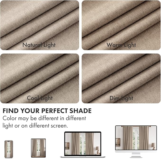 MIULEE 100% Blackout Linen Curtains for Bedroom 90 inches Long, Thermal Insulated Room Darkening Black Out Drapes for Living Room, Back Tab Rod Pocket, 2 Panels Set, 40 Wide x 90 Length, Taupe
