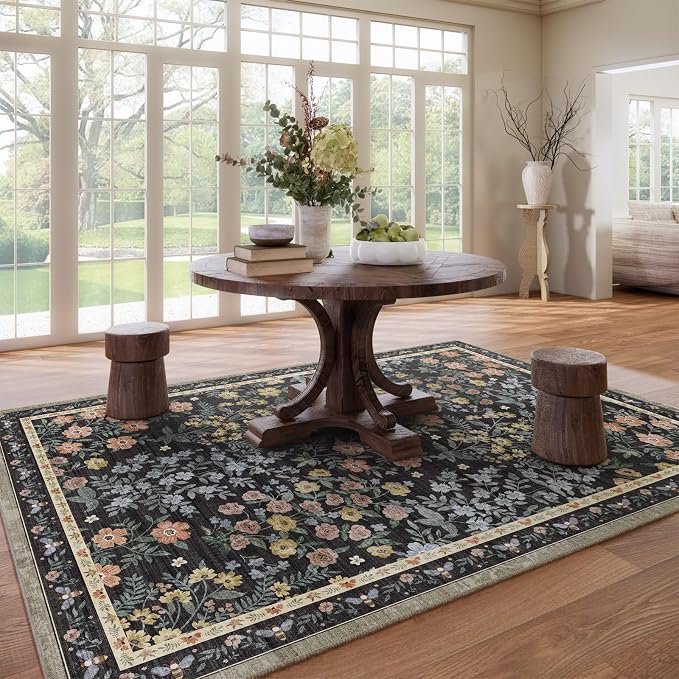 9x12 Rugs for Living Room: Washable Area Rugs for Bedroom Vintage Stain Resistant Non Slip Low Pile Large Carpet Rug for Kitchen Dining Room Farmhouse Kids Room Nursery