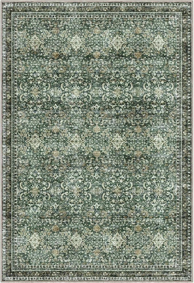 Sasttie 2x3 Rug, Ultra-Soft Washable Rug, Low Pile Foldable Thin Carpets with Non-Slip Backing, Skin-Friendly Stain Resistant Carpet for Living Room, Bedroom, Kitchen, Dorm, 2x3, Dark Green