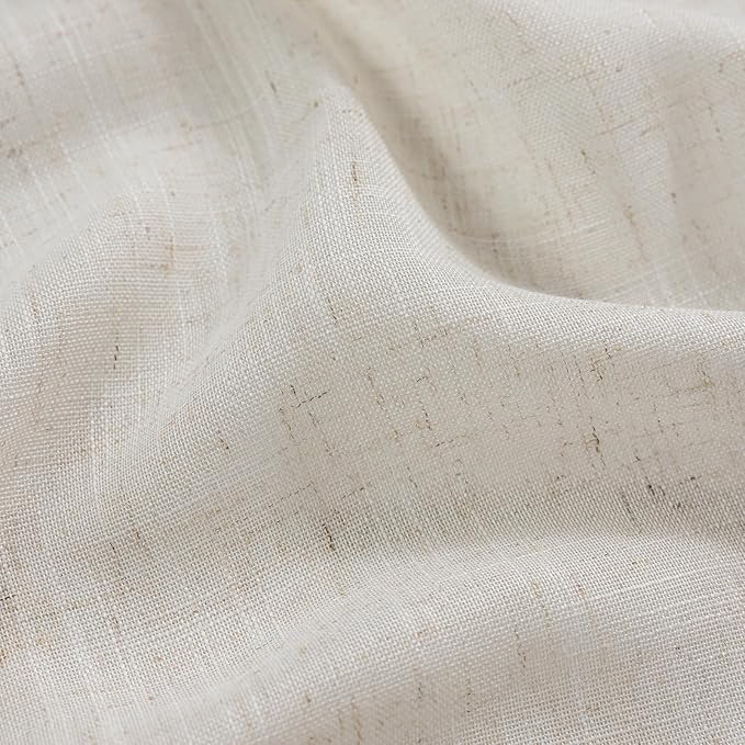 Ruffle Curtains 63 Inch Length 2 Panels, Natural Linen Textured Ruffled Curtains for Bedroom, Rod Pocket Privacy Light Filtering Farmhouse Semi-Sheer Scalloped Flowy Drapes for Windows, 58 x 63 Inch