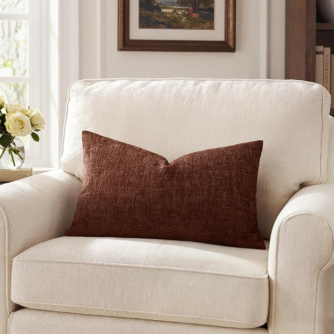 MIULEE Decorative Throw Pillow Covers 12x20 Pack of 2 Terracotta Couch Pillow Covers Fall Soft Cozy Textured Chenille Pillowcases for Home Decor Sofa Living Room Cushion Bedroom