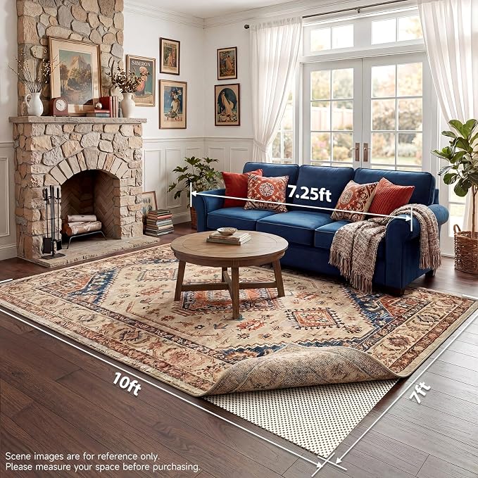 Veken 7x10 Ft Rug Pad Gripper for Hardwood Floors, Non Slip Rug Pads for Area Rugs, Thick Rug Grippers for Tile Floors, Under Carpet Mat, with More Than 99 Pieces Anti-Slip Solid Square Pattern