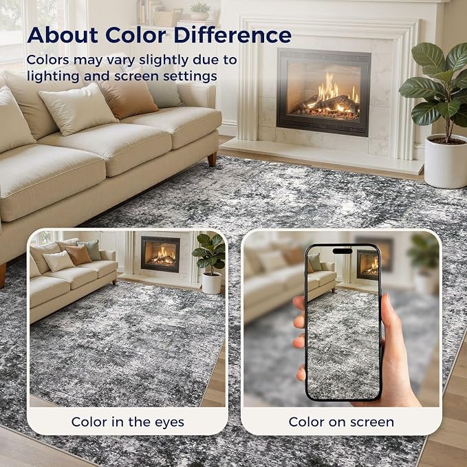 Area Rug Living Room Rugs - 6x9 Large Soft Indoor Neutral Modern Abstract Low Pile Washable Rug Carpet for Bedroom Dining Room Farmhouse Home Office - Grey