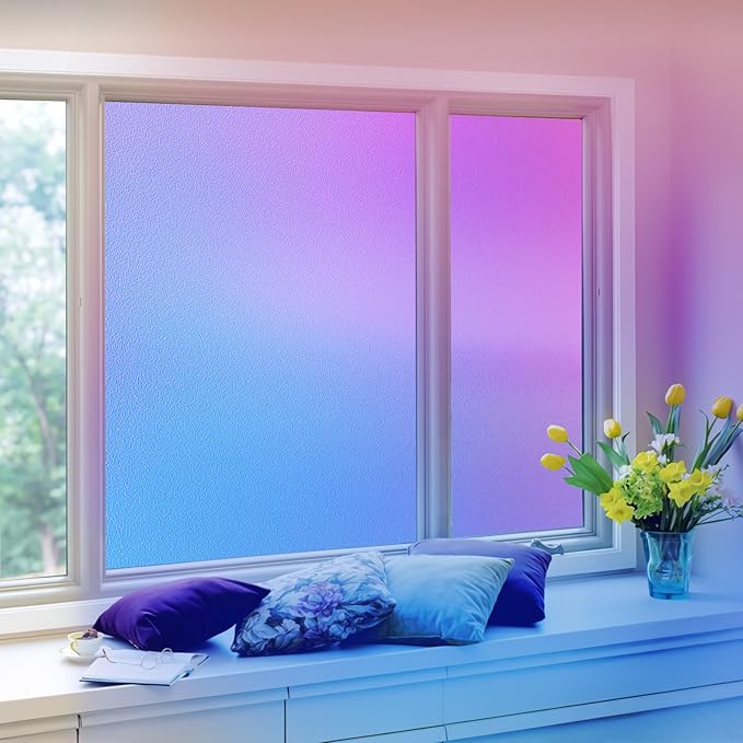 Coavas Stained Glass Window Privacy Film Rainbow Frosted Decorative Static Clings, Opaque Iridescent Prism Window Decals, Sun Blocking Anti-Glare Door Coverings(23.6 x 157.5 Inch, Colorful)