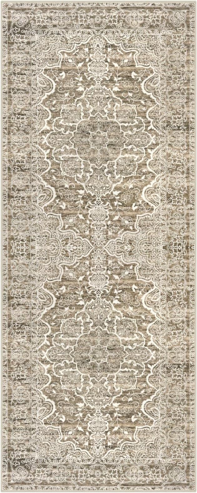 KUTA Runners for Hallways 2x6 Beige Brown, Vintage Floral Kitchen Rugs Non-Slip Washable Runner Ultra Soft Printed Retro Distressed Entryway Carpet for Bedroom Laundry Nursery