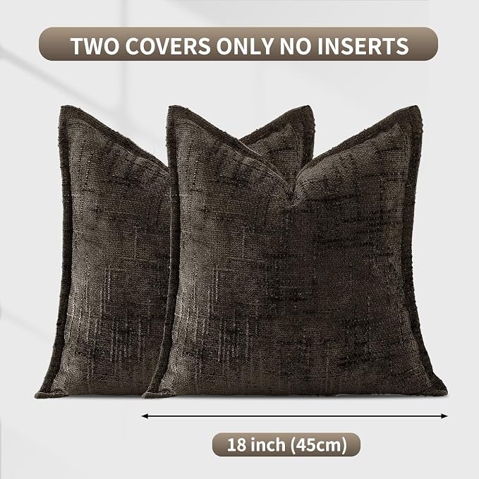 HPUK Fall Chenille Soft Throw Pillow Covers 18x18 Set of 2, Accent Cushion Covers for Living Room, Bedroom, Decorative Solid Color Pillow Covers for Couch, Sofa, Chair, Charcoal