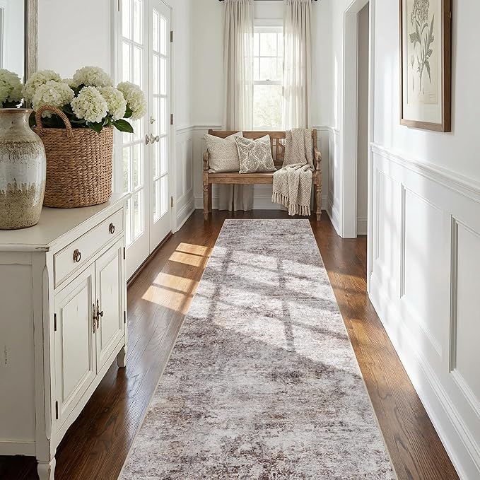 2x10 Runner Rug: Washable Low Pile Hallway Carpet With Non Slip Backing Pet Friendly Durable Long Floor Mat Ideal For High Traffic Areas Like Entryway Kitchen Bedroom or Laundry Room (Brick Gray,2x10)