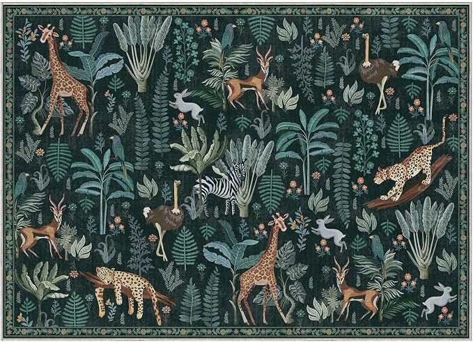 OPPODREAM Animal Soft Area Rugs 5x7, Washable Black Rug with Non Slip Backing, 5 x 7 Faux Cashmere Low-Pile 5x7 Carpet