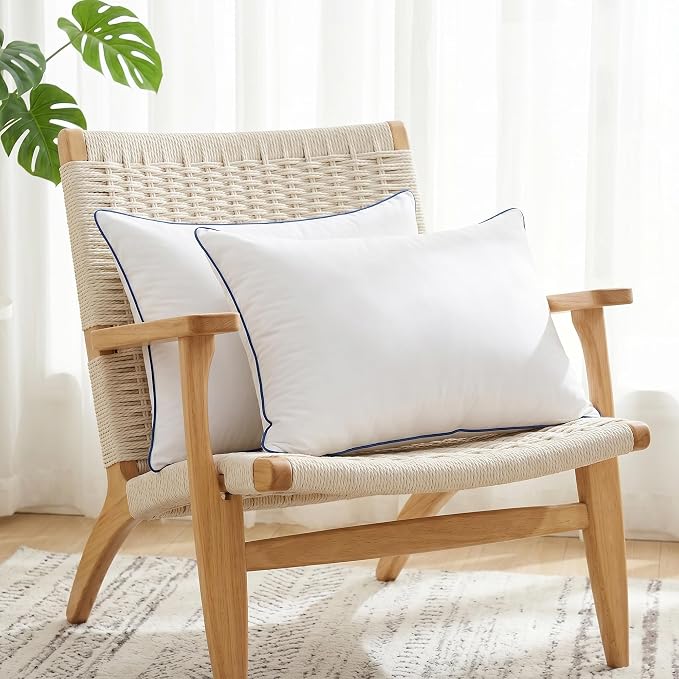 Oubonun 12 x 20 Throw Pillow Inserts – Durable & Structured, Soft Down Alternative Decorative Pillows with Piping Edge for Couch Sofa Bed, Machine Washable, White, Pack of 2