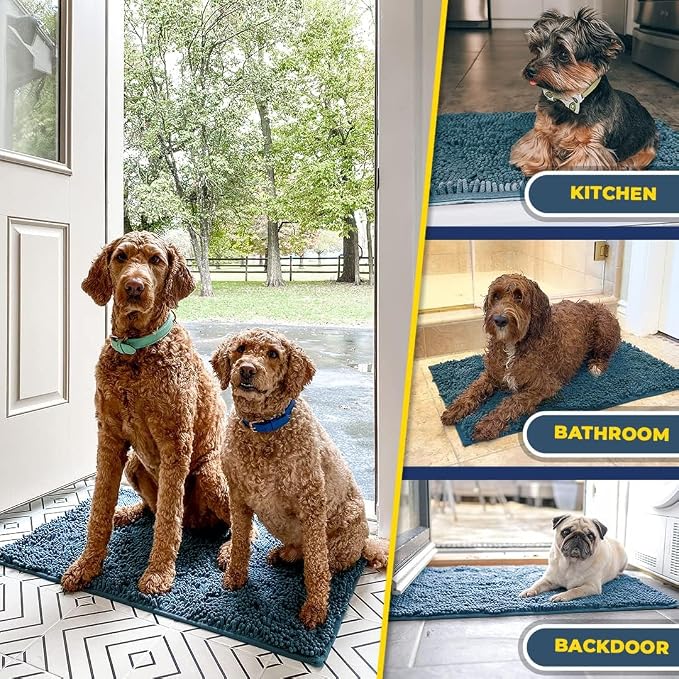 Muddy Mat® | Super Water Absorbent Door Mat Indoor, Microfiber Quick Dry Chenille Entryway Rug,Slip Resistant Front Door Mat,Indoor Mats for Entryway,Machine Washable Pet Rug, Atlantic Blue 59"x24"