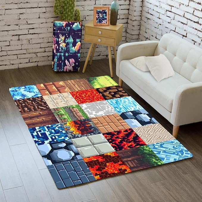 Game Rugs for Boys Bedroom - Old Block Theme Carpets for Game Decor Soft Rugs for Boys Bedroom Playroom Living Room Floor Mat, 2'5''x4'
