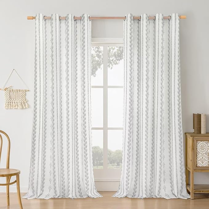 BGment Boho Curtains for Living Room - Bohemain Grey Semi Sheer Curtains 96 Inch Length Light Filtering Grommet Window Drapes for Farmhouse Bedroom, Each 52 Inch Wide, 2 Panels Set