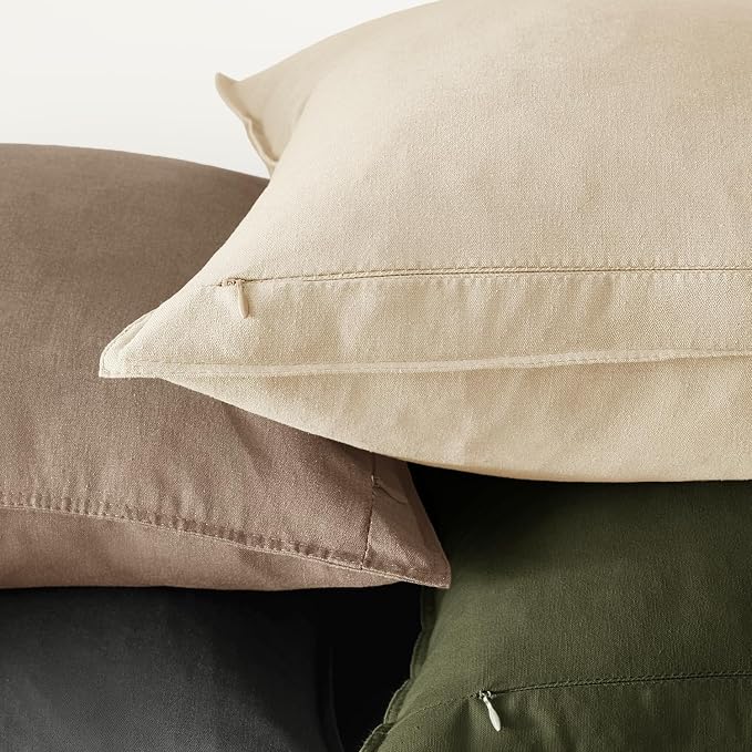 MIULEE Pack of 2 Decorative Linen Pillow Covers 24x24 Inch Beige | Boho Farmhouse Modern Soft Accent Euro Shams Throw Pillows for Bed Neutral Cushion Covers Sofa Couch Living Room Home Decor