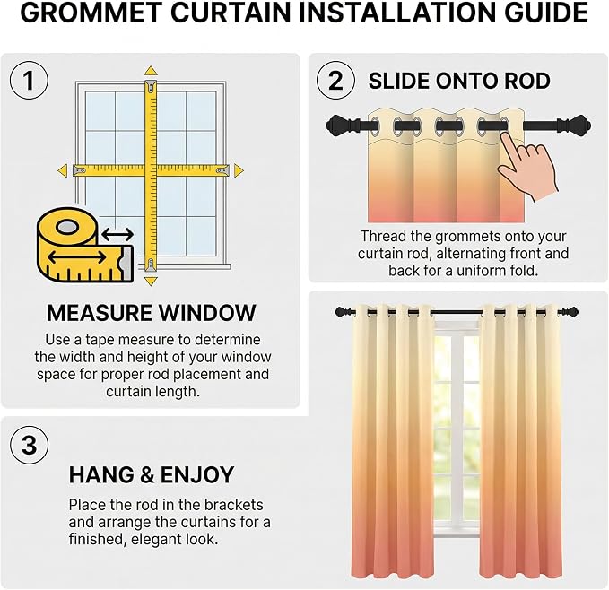 Sunset Gradient Blackout Curtains - 100% Blackout, Thermal Insulated Noise Reducing, Ombre Inspired By Sunset, 2 Panels, Each W52xL84