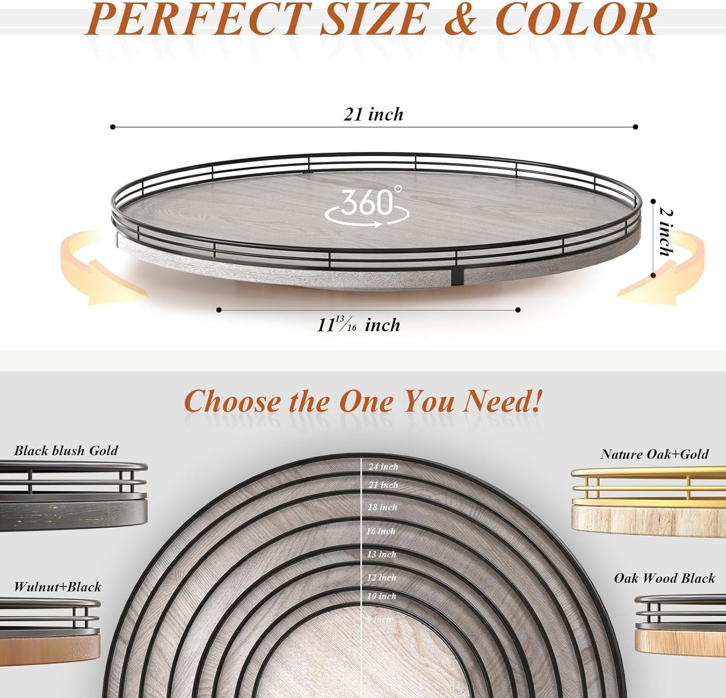 21" Lazy Susan Wood Turntable Organizer for Kitchen Decor, Farmhouse Round Wooden Lazy Susan Organization and Storage for Cabinet, Dining Table, Pantry, Bathroom, Countertop, Centerpiece, Home Decor