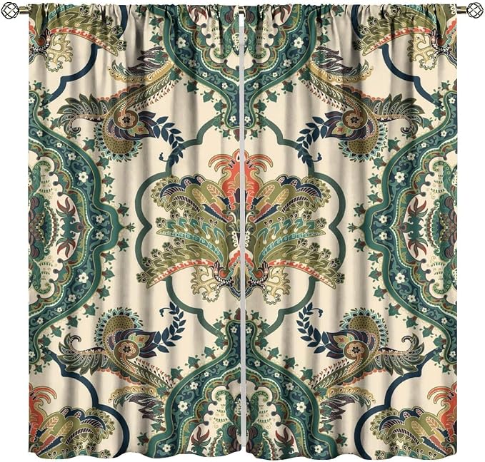 Boho Floral Blackout Curtains, Colorful Mandala Flower Bohemian Ethnic Print Pattern, Bedroom Living Room Kitchen52X84 Inch