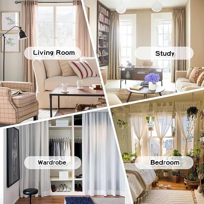 MYSKY HOME White Curtains Extra Long for Living Room and Kids Bedroom with White Pom Pom Sheer 95 Inch Length Back Tab Light Filtering Privacy Protect Window Drapes, W52 X L95, 2 Pieces