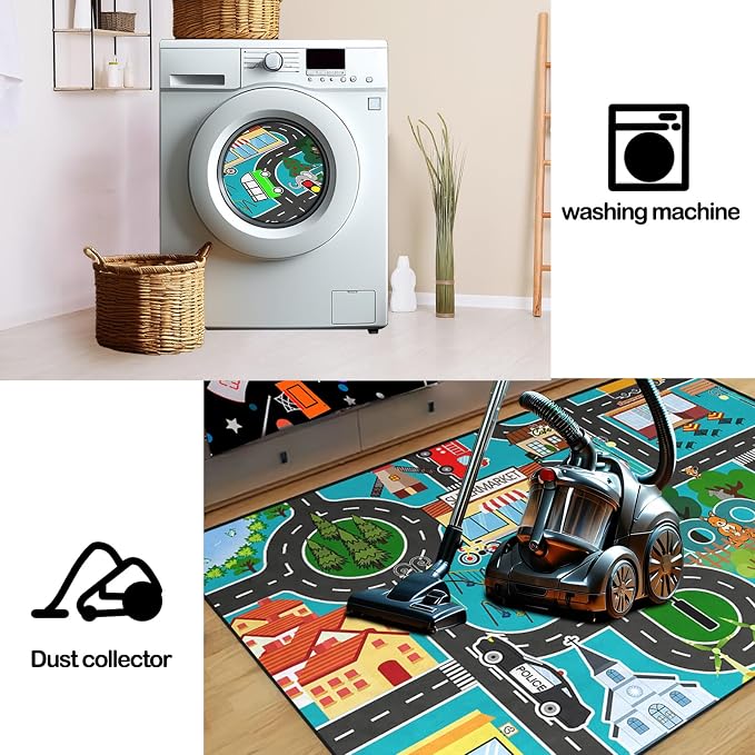 Car Rug Play Mat - Road Rug for Boys Room, Fun Race Track Car Car Carpet for Room Decor Road Carpet for Boys Playmat Bedroom Playroom Educational Learn Play Mat, 5x7 Feet
