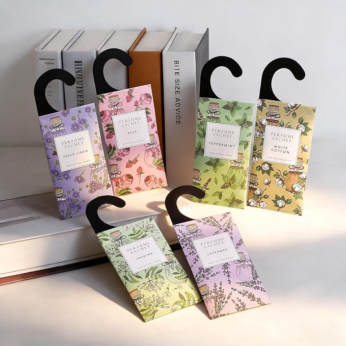Large 12 Packs Hanging Scented Sachets Long-Lasting Closet Deodorizer Air Freshener Fabric Refresher Odor Eliminator for Drawer Home Fragrance Gift Set(6 Scents)
