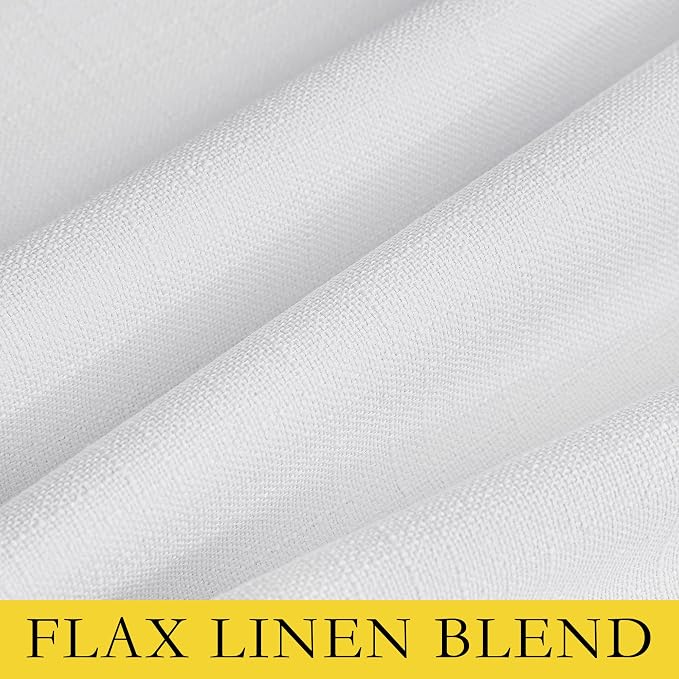 NICETOWN 100% Absolutely Blackout Linen Curtains with Thermal Insulated White Liner, White, 52 inches Wide, 120 inches Length Energy Saving Curtains for Living Room 2 Panels Set, Vertical Blinds