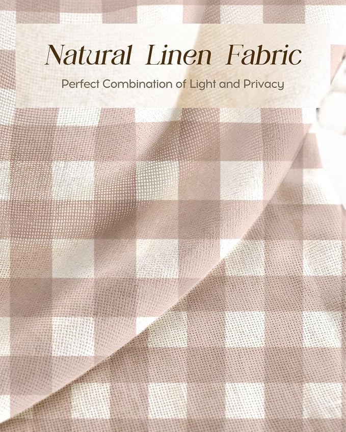Miss Adola Farmhouse Kitchen Tier Curtains - 24 Inch Length Linen Blend Cafe Curtains Plaid Small Window Treatments Over Sink Rod Pocket for Bathroom Living Room Light Filtering, 2 Panels