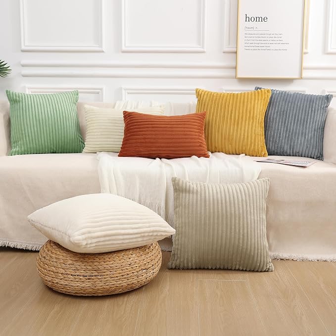 Simmore Decorative Fall Throw Pillow Covers 22x22 Set of 2, Soft Natural Plush Flannel Double-Sided Fluffy Couch Euro Sham Pillow Covers for Sofa Living Room, Rust