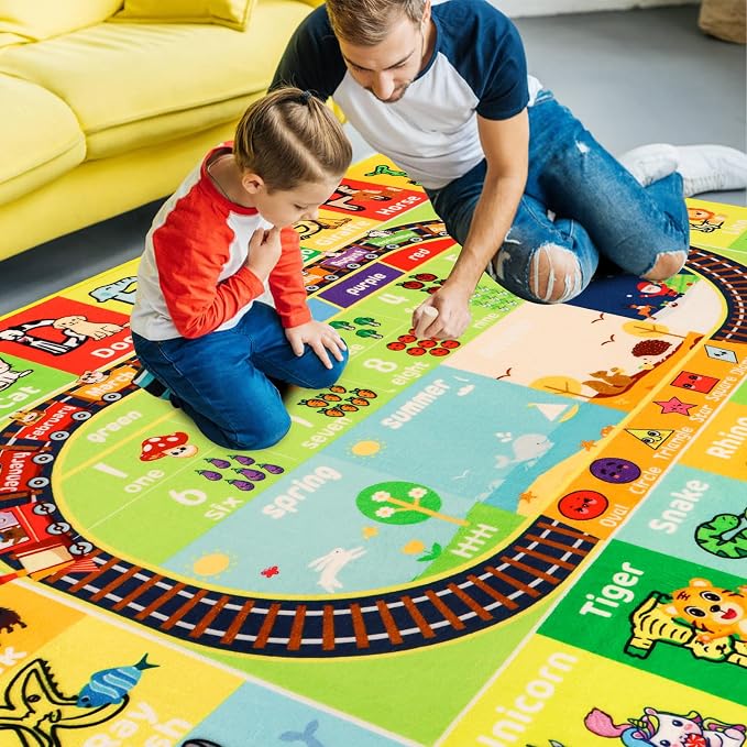 ABC Kids Rug for Playroom 78.7" × 118" Play Mat Alphabet Rug Animal Number Shape Classroom Kids Playroom Early Learning Carpet for Educational Learning & Game Area Preschool