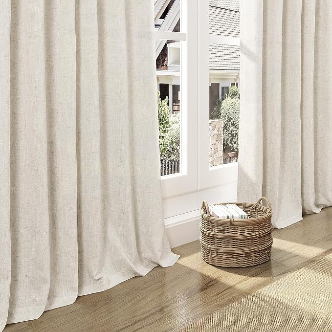 Nanspring Warm Beige Linen Curtains Semi Sheer 96 Inches Long 2 Panels Set for Living Room Back Tab Rod Pocket Light Filtering Drape for Bedroom Modern Farmhouse Coastal Decor Protect Privacy 52x96