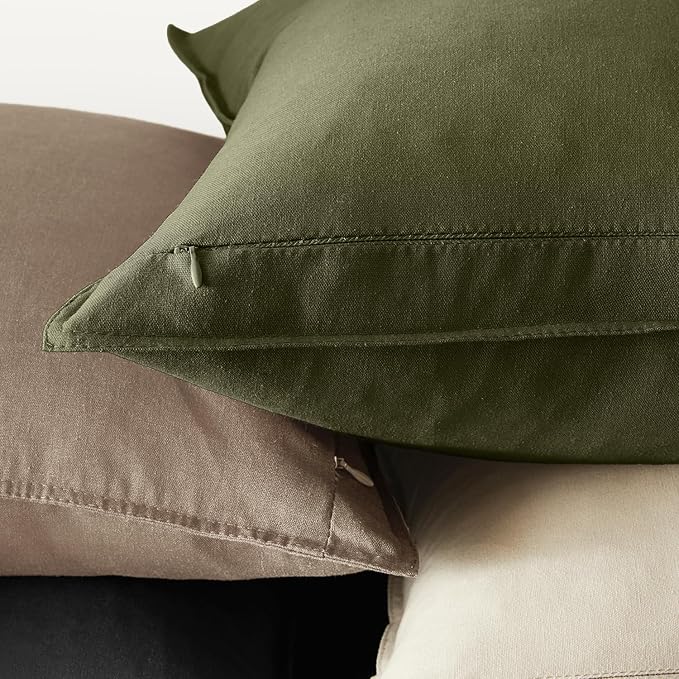 MIULEE Pack of 2 Decorative Linen Pillow Covers 18x18 Inch Olive Green | Boho Farmhouse Modern Soft Spring Accent Throw Pillows Neutral Cushion Covers for Sofa Couch Bed Living Room Home Decor