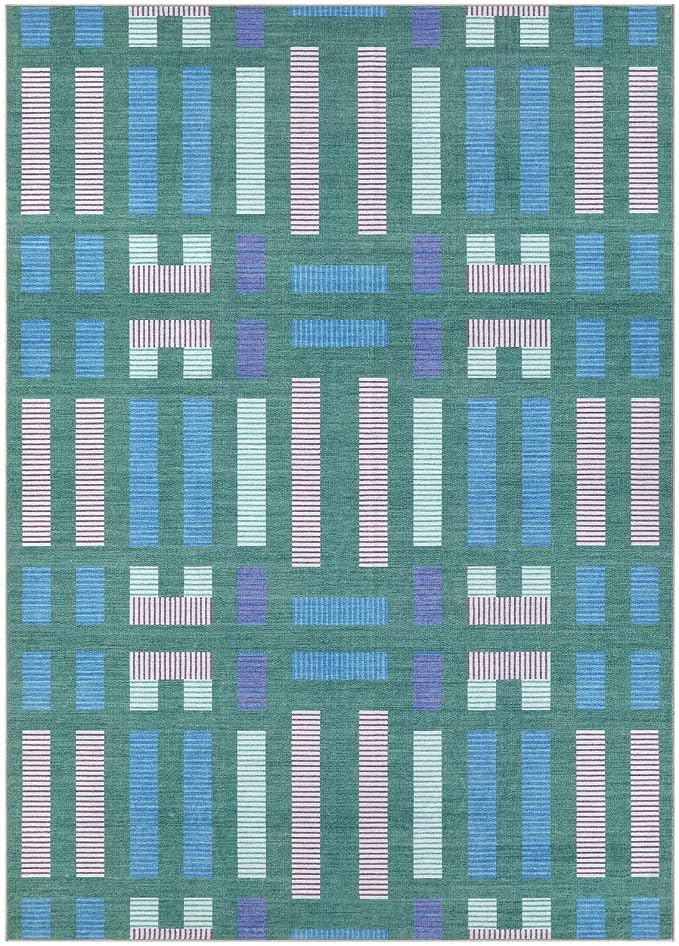cotiled 10x14 Area Rugs Living Room Rug: Washable Boho Rugs with Non Slip Backing Large Soft Indoor Stain Resistant Carpet for Bedroom Farmhouse Dining Room Lightweight Home Decor Green