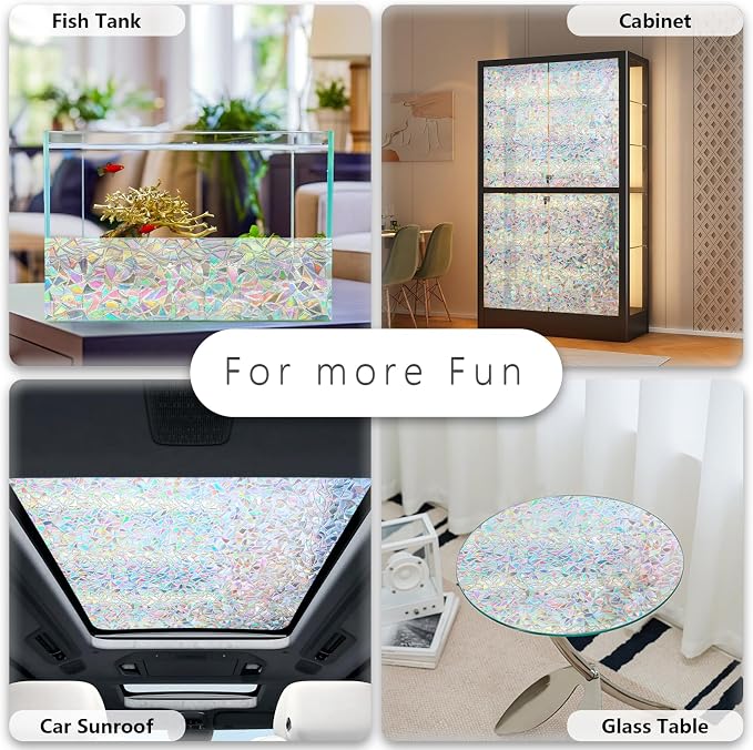Lemon Cloud Window Privacy Film, Stained Glass Window Stickers, Decorative Rainbow Static Cling for Sun Blocking, Window Covering Prism Film, No Glue Anti-UV Tint, Half Moon Pattern, 23.6" x 78.7"