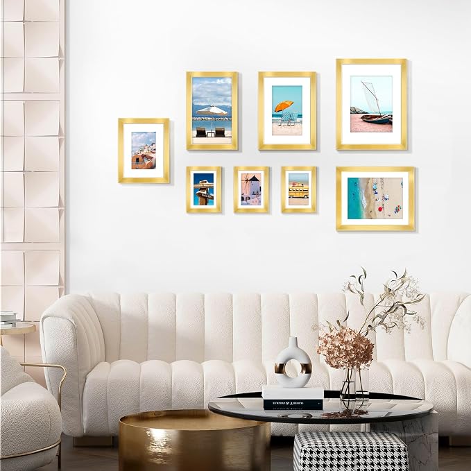 LaVie Home 5x7 Picture Frame Gold, 5 x 7 Frame with High Definition Plexiglass, Horizontal or Vertical Wall Wood Gallery Picture Frames Suitable for Small Picture, 1pc