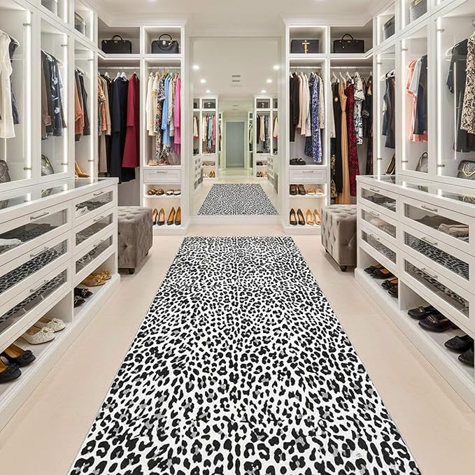 Ottomanson Aisle Runner Rug 2'7" x 34' – Soft Non-Slip Rug, Low Pile Carpet for Hallways, Events, Churches & Extra-Long Indoor Spaces, Leopard Print Black & White