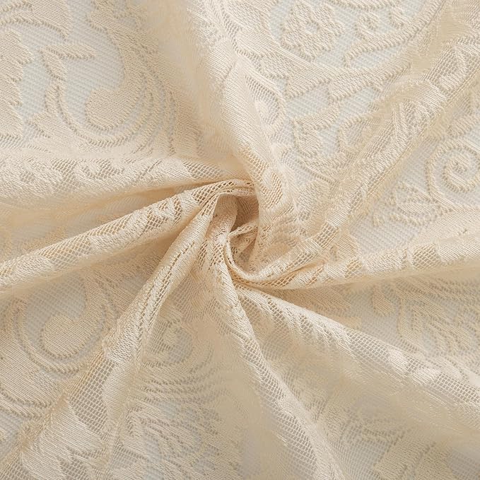ALIGOGO Sheer Beige Curtains 72 Inch Length - Antique Embeoidered Lace Floral Crochet Curtains 2 Panels, Rustic Old House Privacy 70s Retro Closet Bedroom Window Treatment 52 x 72 Inch, Light Beige