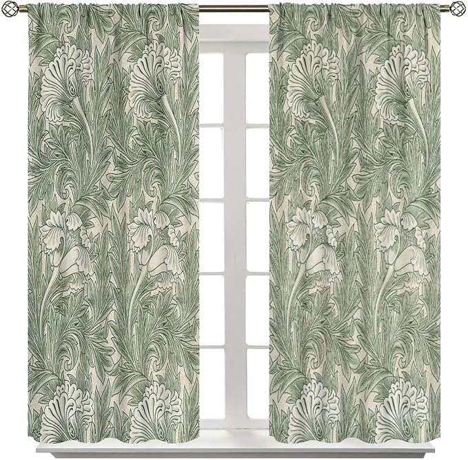 Bohemia William Morris Art Blackout Window Curtains, Vintage Flowers and Foliage Rod Pocket Curtains, for Living Room Bedroom 36(W)*63(L) 2 Panels