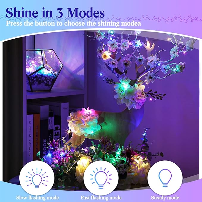 Tuanse 50 Pack LED Fairy Lights Colored Battery Operated String 3 Speed Modes 7 ft 20 LED Starry Wedding Decoration Waterproof Wire Twinkle Light for DIY Jar Bedroom Party Supplies (Rainbow Color)