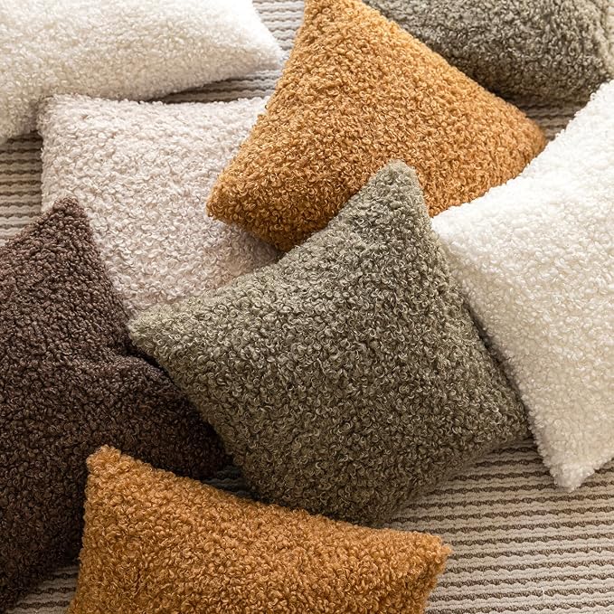 Foindtower Set of 2 Curly Teddy Wool Pillow Covers Decorative Boucle Textured Lumbar Throw Pillow Faux Fur Pillowcases Sheepskin Cushion Case for Sofa Bedroom Car 12"x20" Sage Green