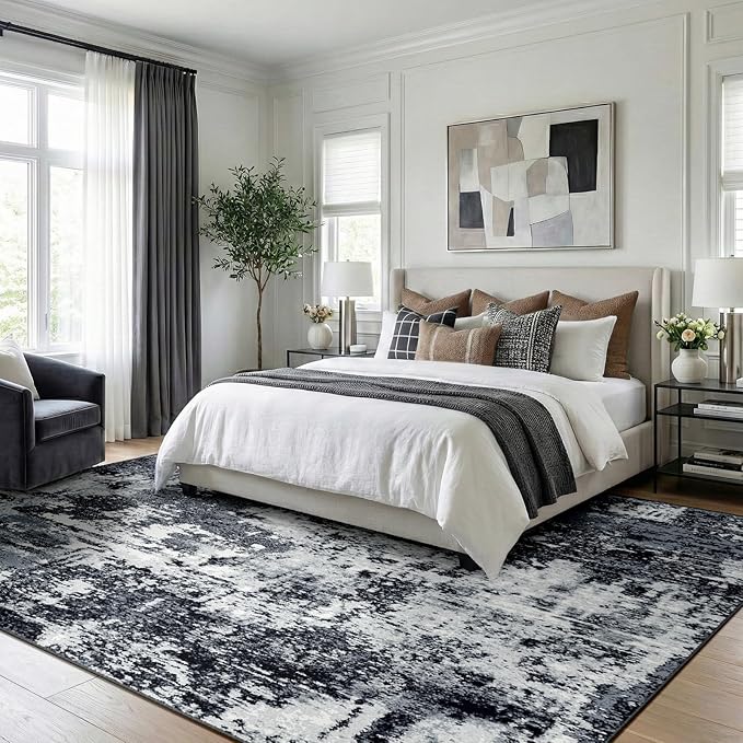 RELEANY Washable Area Rugs 2'x3' Non-Slip Modern Abstract Soft for Living Room Entryway Bedroom Kitchen, Print Pattern, Black Navy Blue Gray
