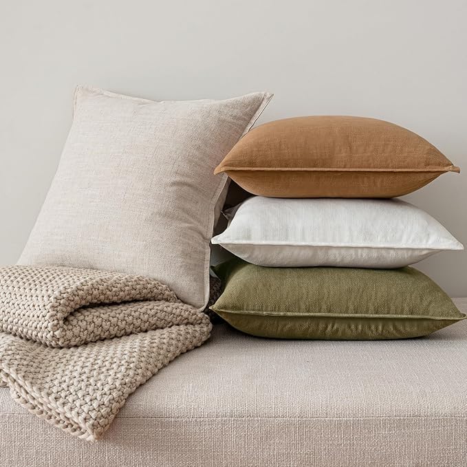 MIULEE Brown Boho Linen Decorative Pillow Covers 20x20 Inch Pack of 4 | Natural Throw Pillow Covers Soft Farmhouse Couch Pillowcases Modern Home Decors for Living Room Bed Sofa