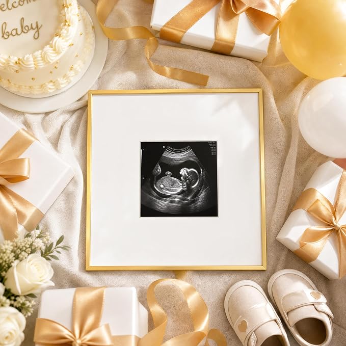 Signature Picture Frame 18x18, Aluminum Signable Frame with Glass, Gol | Elegant Gold Signable Frame with 8x8 for Wedding, Graduation, Birthday & Baby Shower Guest Book| Real Glass & Wall Kit