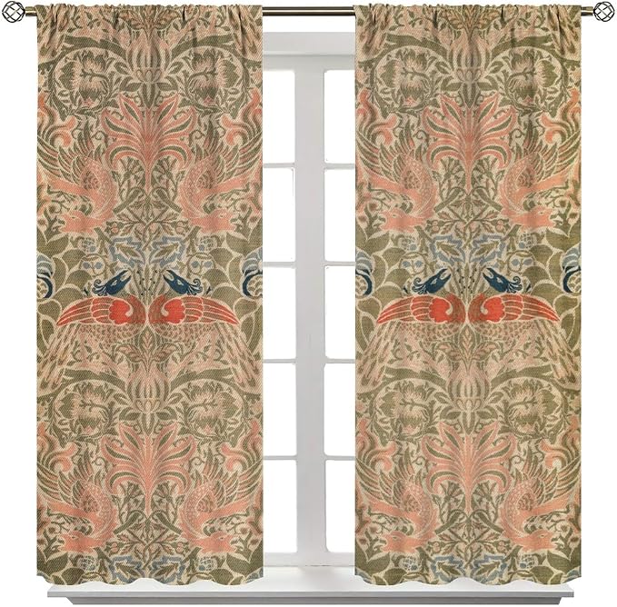 Retro Bohemian William Morris Blackout Window Curtains, Vintage Peacock Abstract Art Pattern Print Window Drapes, for Bedroom Living Room 42(W)*84(L) 2 Panels